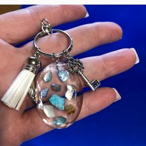 🌺🌺Ocean reflective stones purse charm, tassel with keychain